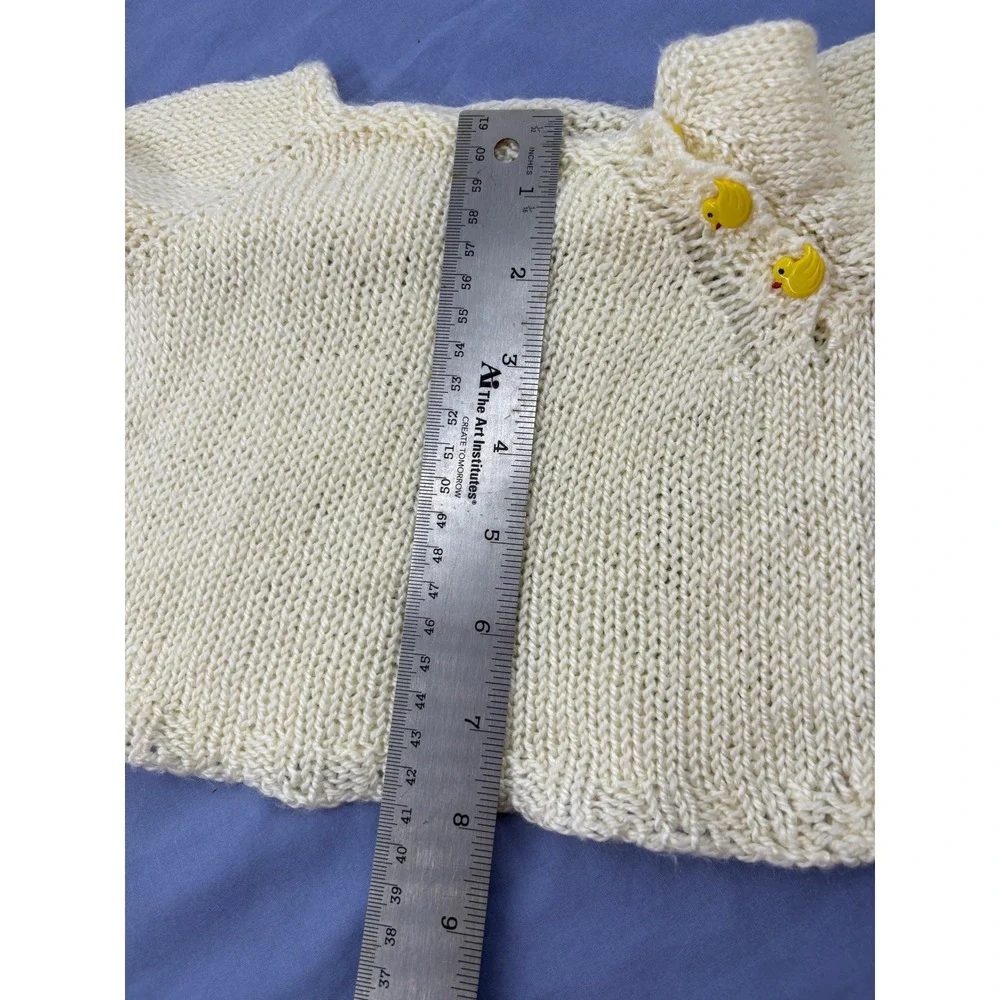 Handmade Baby Sweater Infant 0-3M Yellow Duck Buttons Hand Knitted Vintage Style
